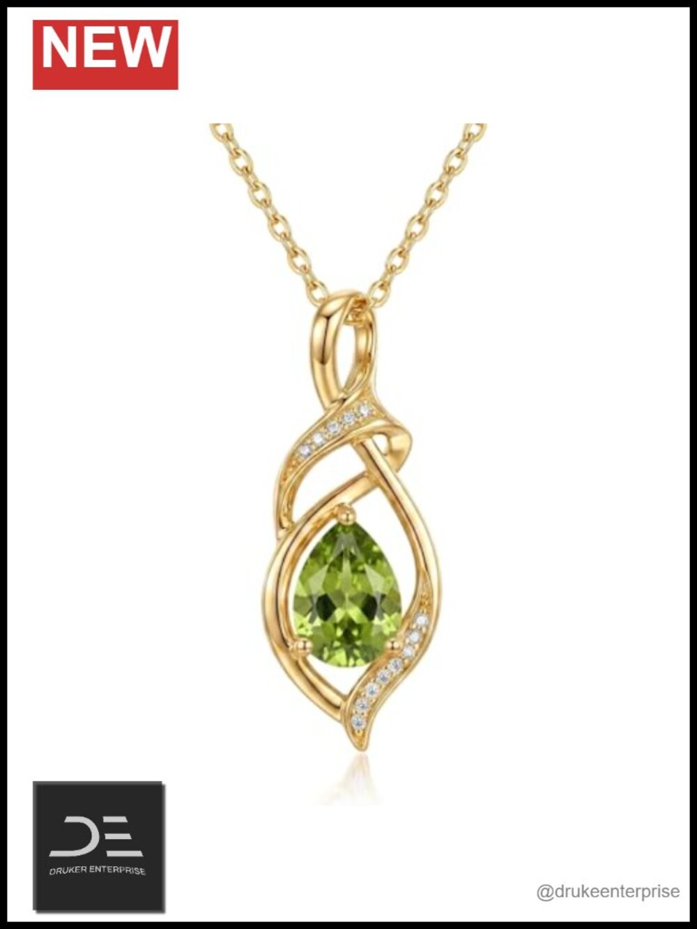 14k Gold Plated Infinity Peridot Pendant Necklace with 18 inch Chain - August